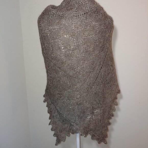Orenburg Downy Handmade Lace Knit Fluff Shawl Light Brown OS - Picture 5 of 6